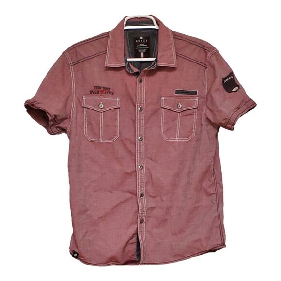 Noize Burgundy Patch Short Sleeve Button Shirt Size L - Picture 1 of 7